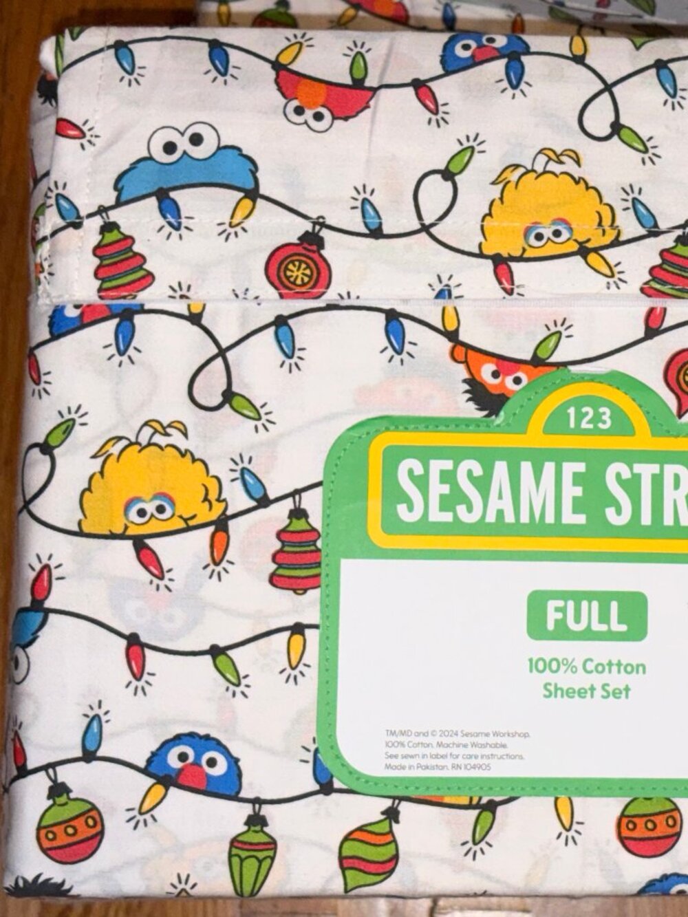 Sesame Street Christmas Lights Full Sheet Set — 100% Cotton Holiday Bedding